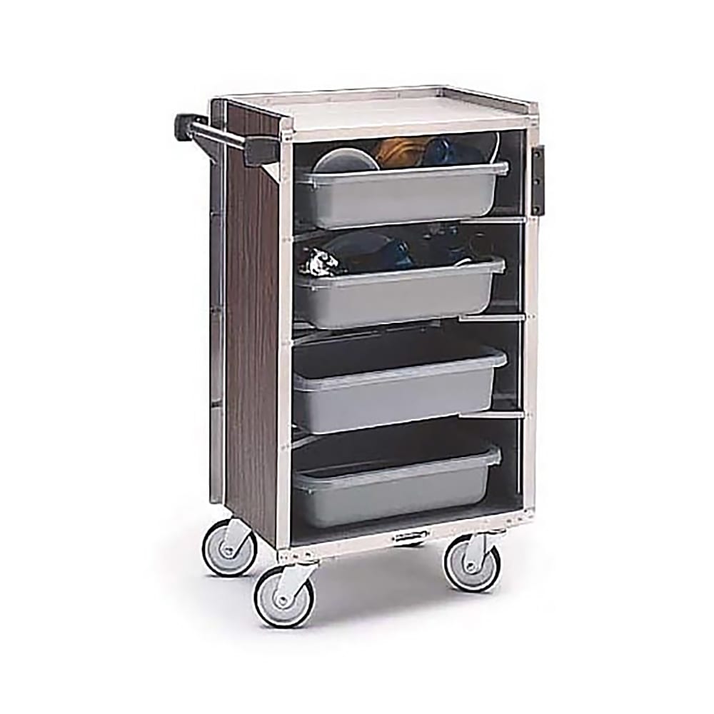 Lakeside 890 27 3/4"L Metal Bus Cart w/ (4) Levels, Shelves, Walnut