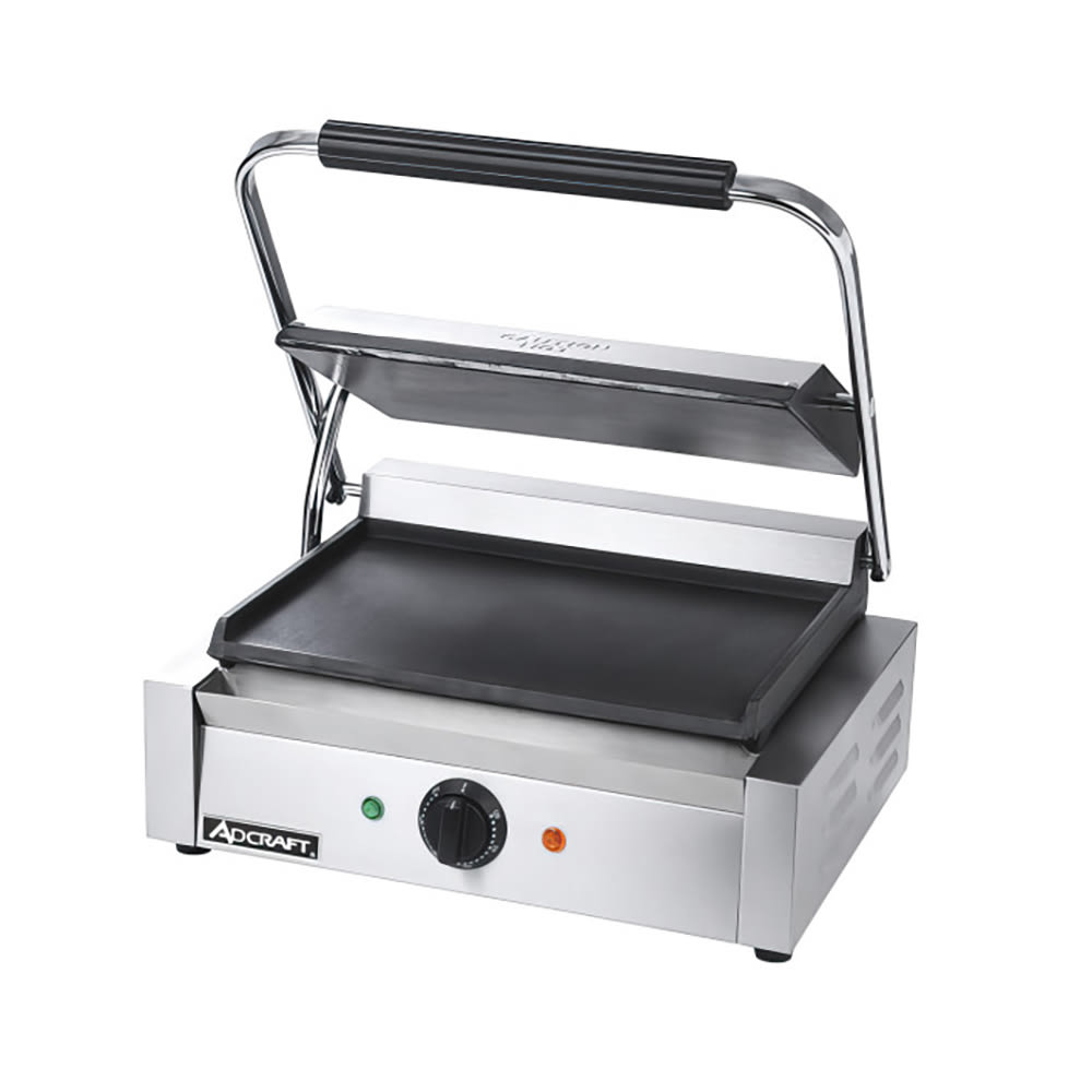 Adcraft SG-811E/F Single Commercial Panini Press w/ Cast Iron Smooth Plates, 120v