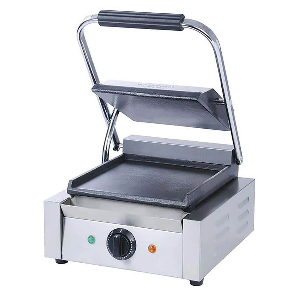 Adcraft SG-811/F Single Commercial Panini Press w/ Cast Iron Smooth Plates, 120v