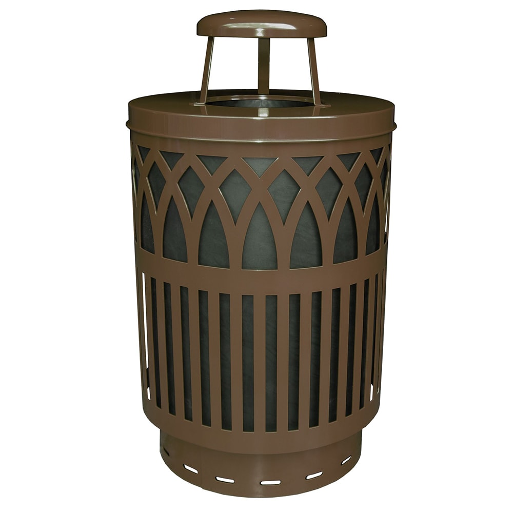 Witt 40 Gallon Outdoor Trash Can w/ Rain Cap & Anchor Kit, Brown Finish (COV40P-RC-BN)
