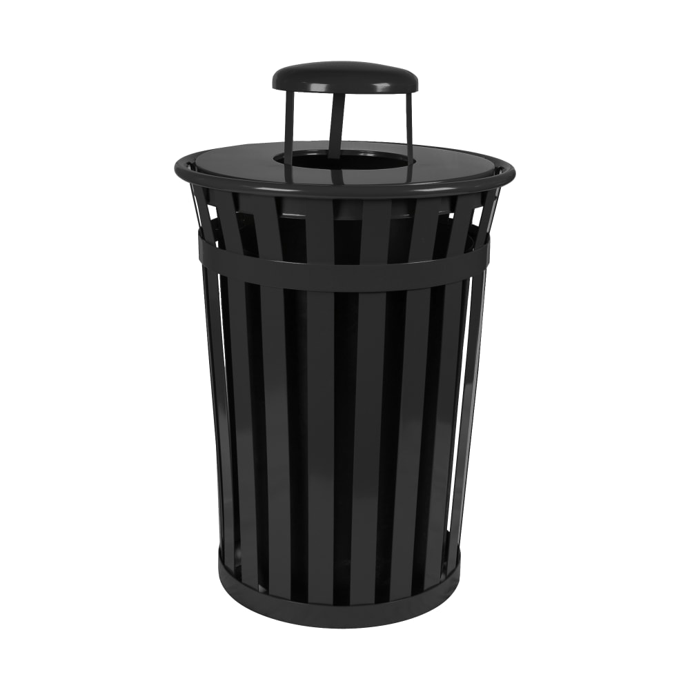 Witt 36 Gallon Outdoor Flat Bar Trash Can w/ Rain Cap Lid, Black (M3601-RC-BK)