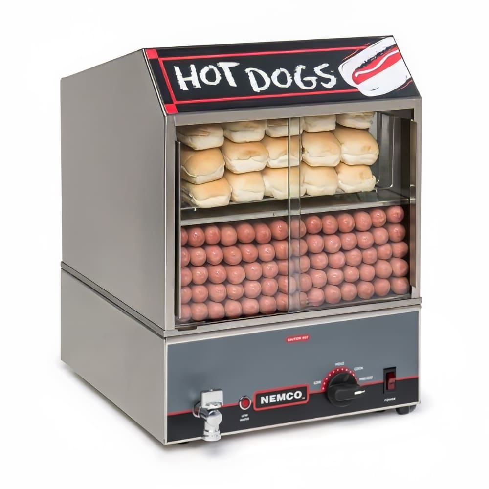 Nemco 8300-220 Countertop Hot Dog Steamer w/ 150 Hot Dogs & 30 Bun Capacity, 220v