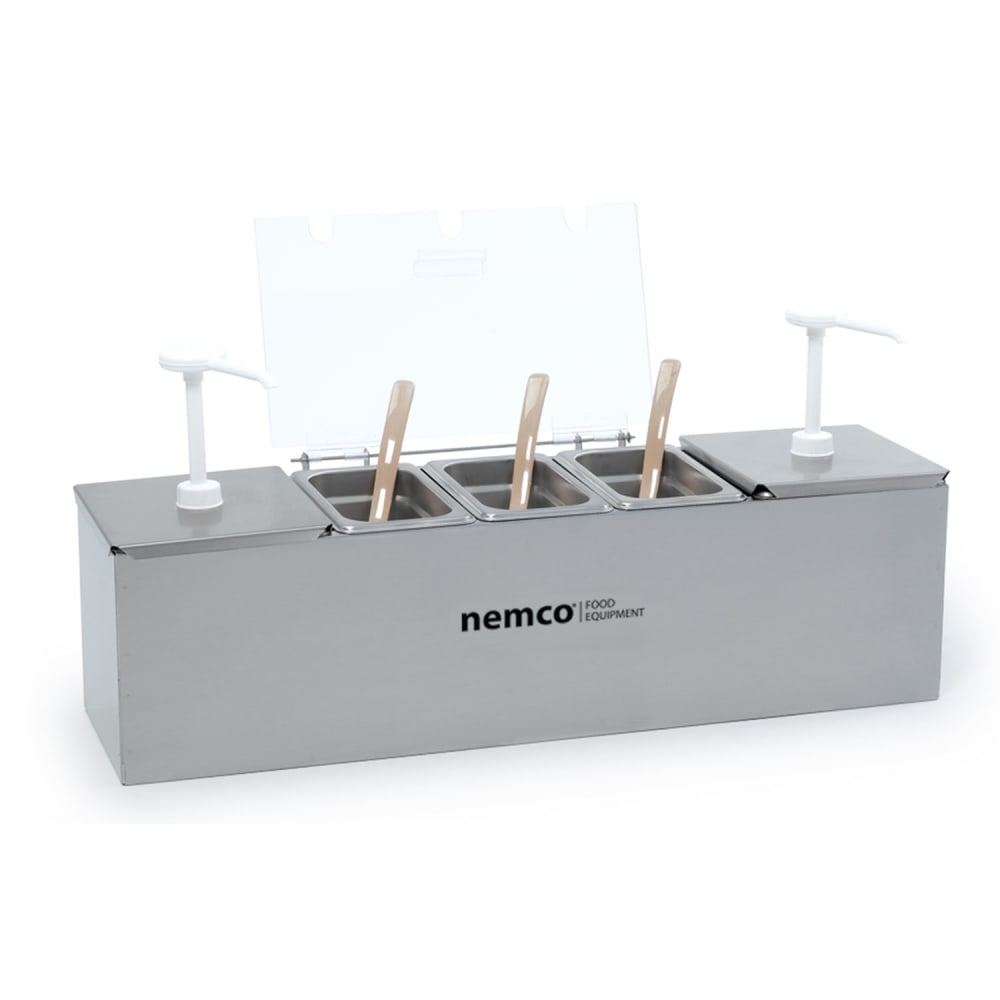 Nemco 88100-CB-2 Pump & Dipper Style Condiment Dispenser w/ Pumps & Pans, (5) Compartments, Stainless