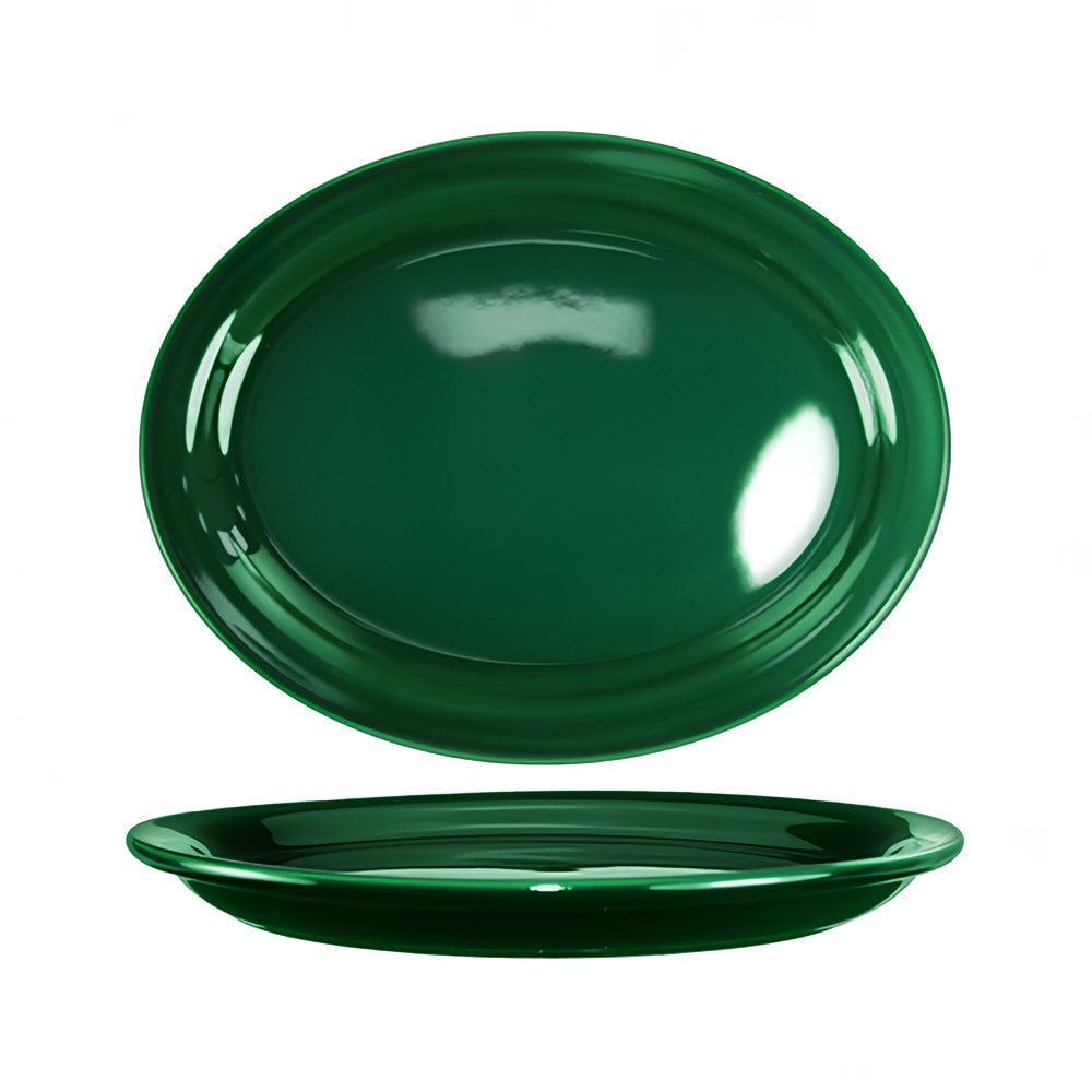 ITI 9 3/4" x 7 1/2" Oval Cancun™ Platter - Ceramic, Green (CAN-12-G)