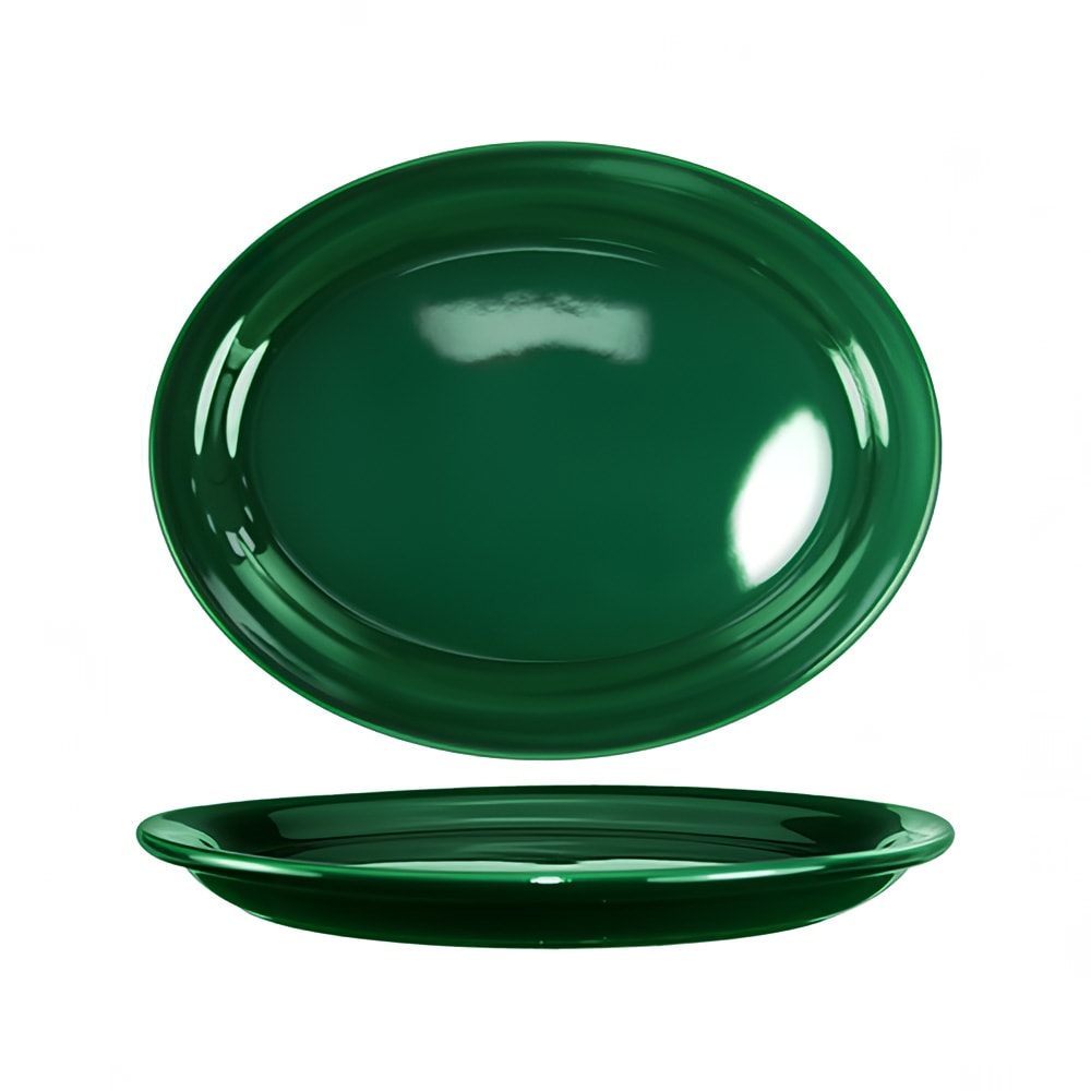 ITI 13 1/4" x 10 3/8" Oval Cancun™ Platter - Ceramic, Green (CAN-14-G)