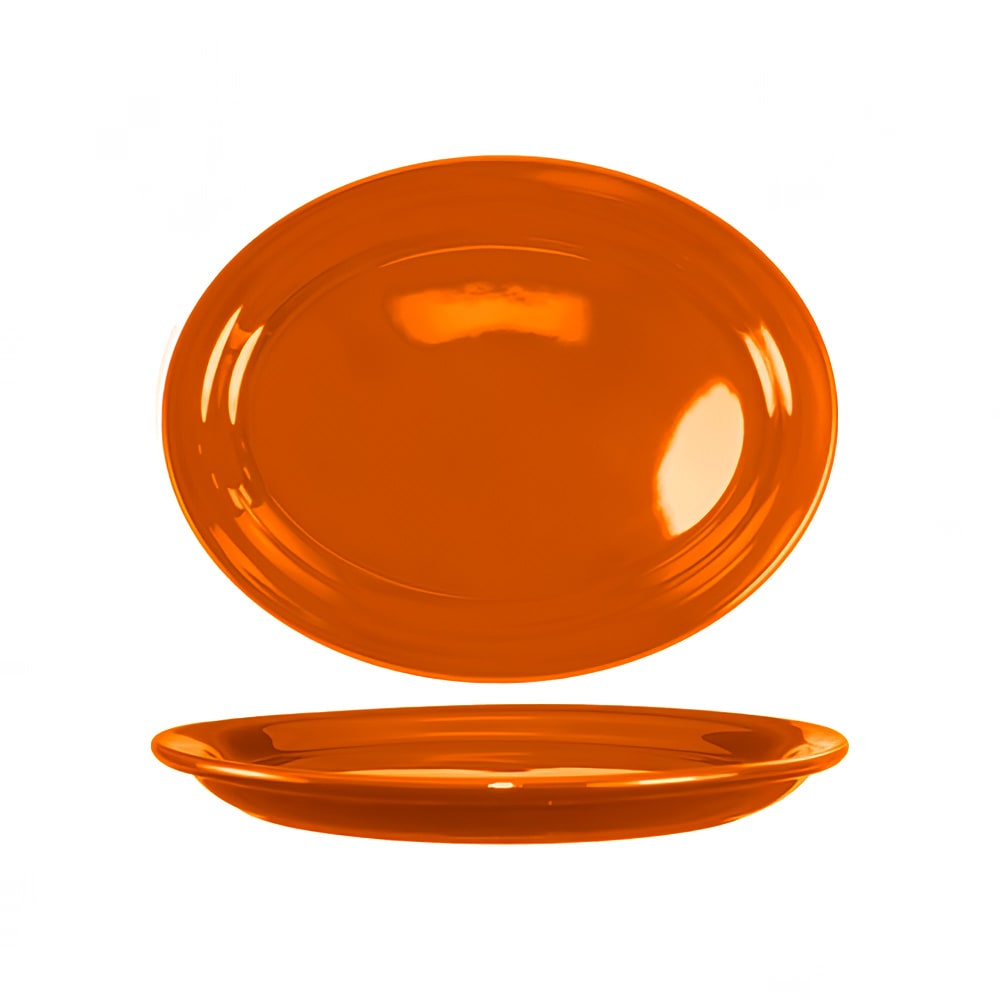 ITI 13 1/4" x 10 3/8" Oval Cancun™ Platter - Ceramic, Orange (CAN-14-O)