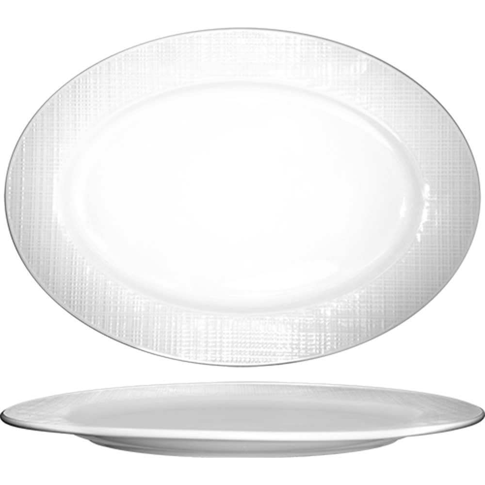 ITI 12 1/8" x 8 1/2" Oval Dresden™ Platter - Porcelain, Bright White (DR-14)