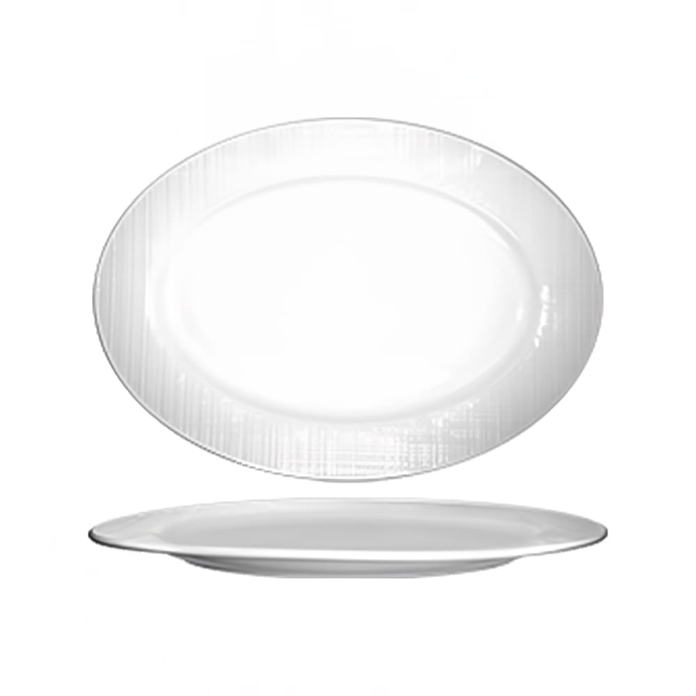 ITI 14 1/8" x 9 7/8" Oval Dresden™ Platter - Porcelain, Bright White (DR-51)