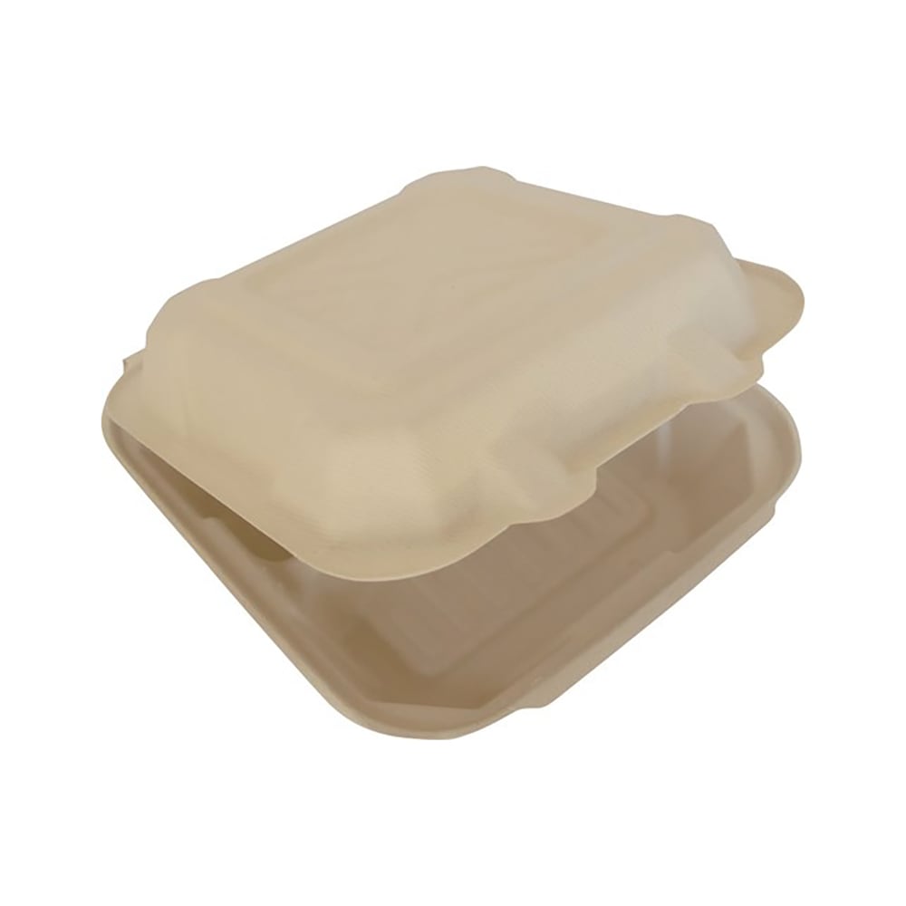 ITI Square Sugar Cane 3 Compartment Hinged Container - 8"x8"x3" (TG-B-883)