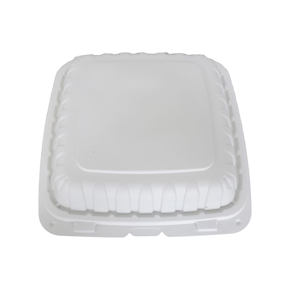 ITI Square 3-Compartment Hinged Container 9"x 9" x 3" - Plastic, White (TG-PM-993)