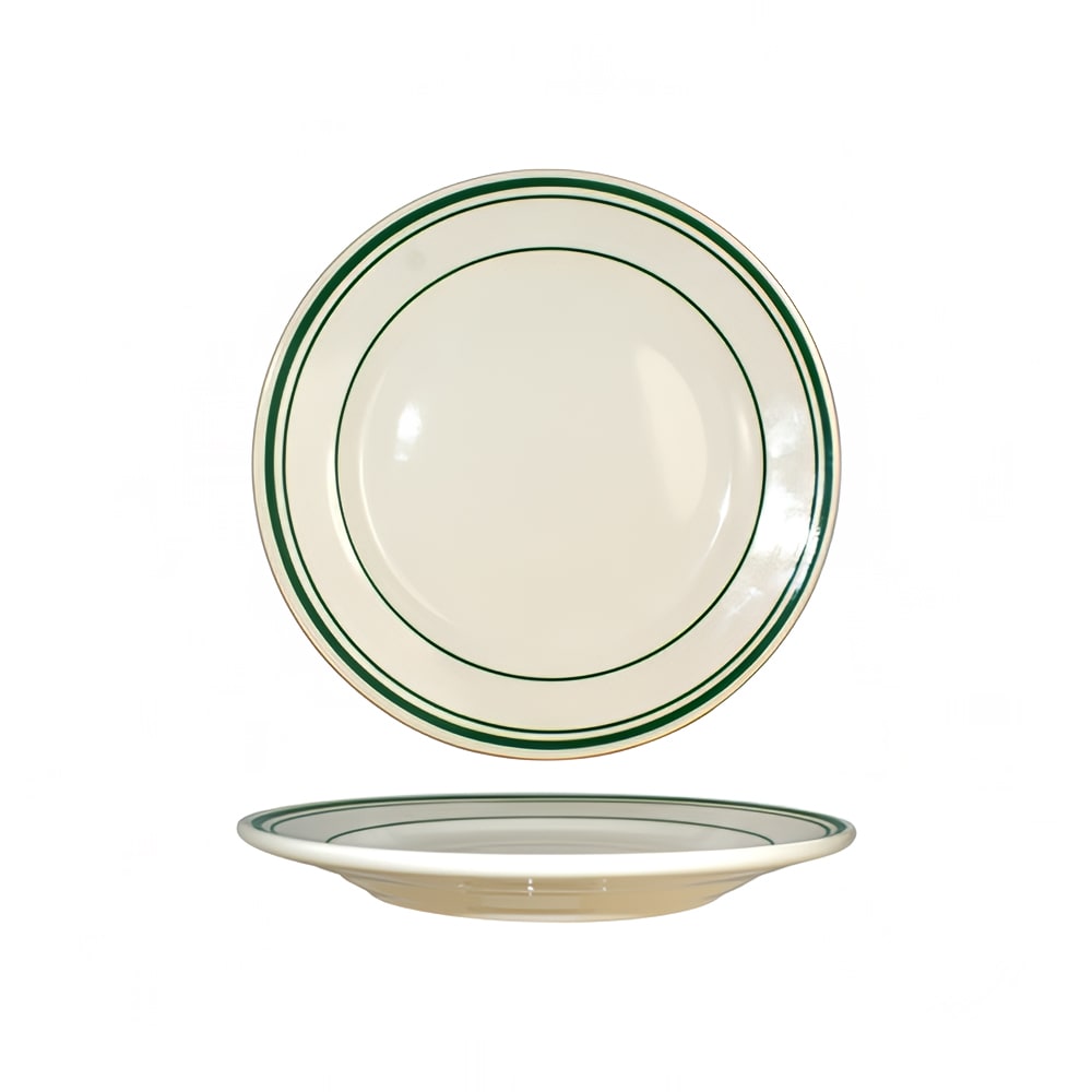 ITI 9 3/4" Round Verona™ Plate - Ceramic, American White/Green (VE-9)