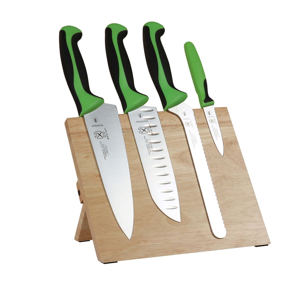 Mercer Culinary M21980GR 5 Piece Knife Set w/ Rubberwood Magnetic Board