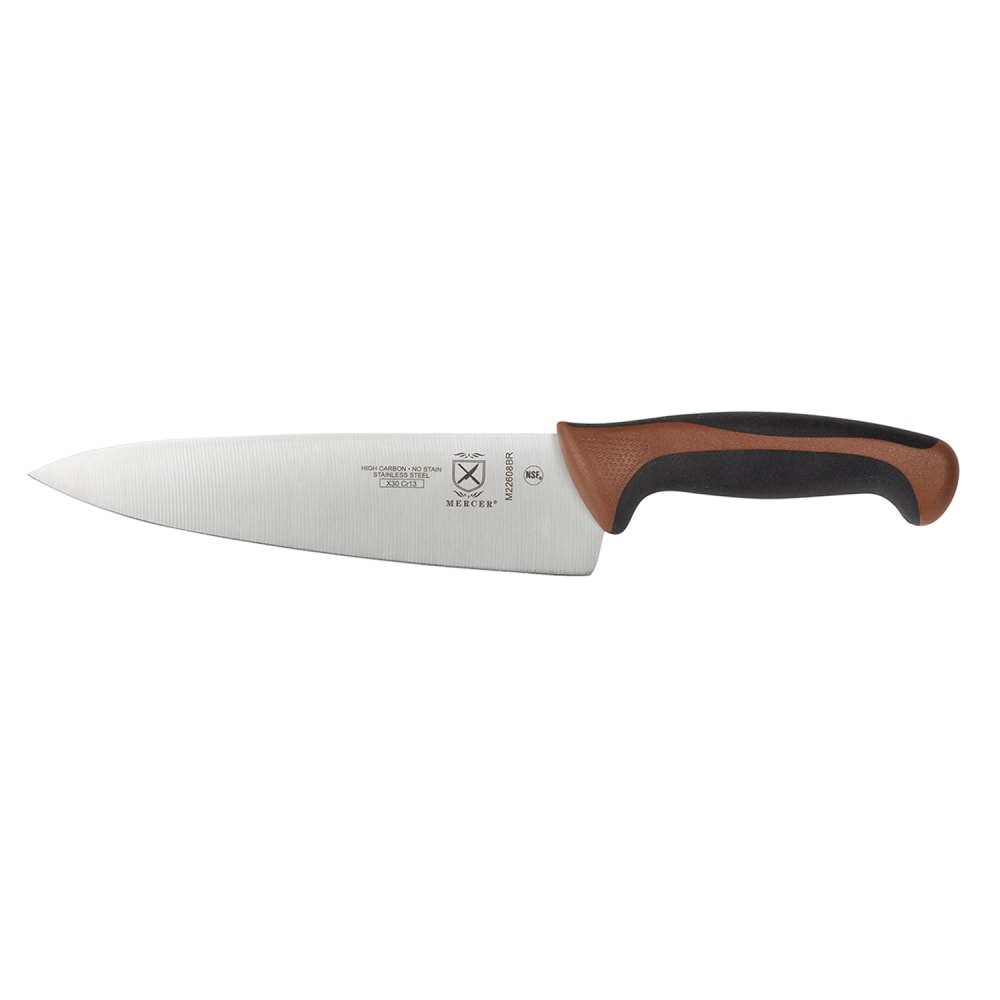 Mercer Culinary M22608BR 8" Chef's Knife w/ Brown Santoprene®/Polypropylene Handle, High Carbon Japanese Steel