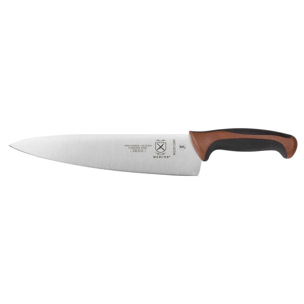 Mercer Culinary M22610BR 10" Chef's Knife w/ Brown Santoprene®/Polypropylene Handle, High Carbon Japanese Steel