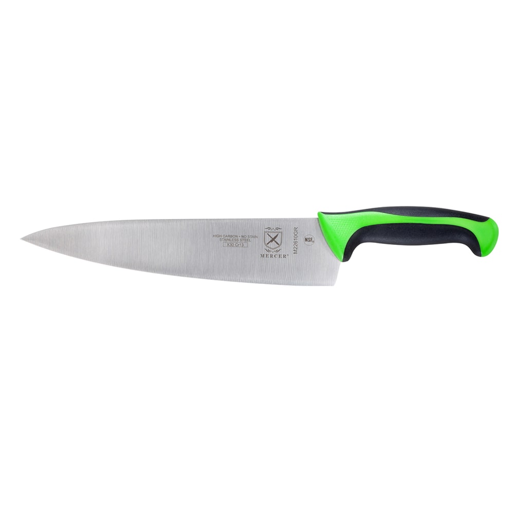 Mercer Culinary M22610GR 10" Chef's Knife w/ Green Santoprene®/Polypropylene Handle, High Carbon Japanese Steel