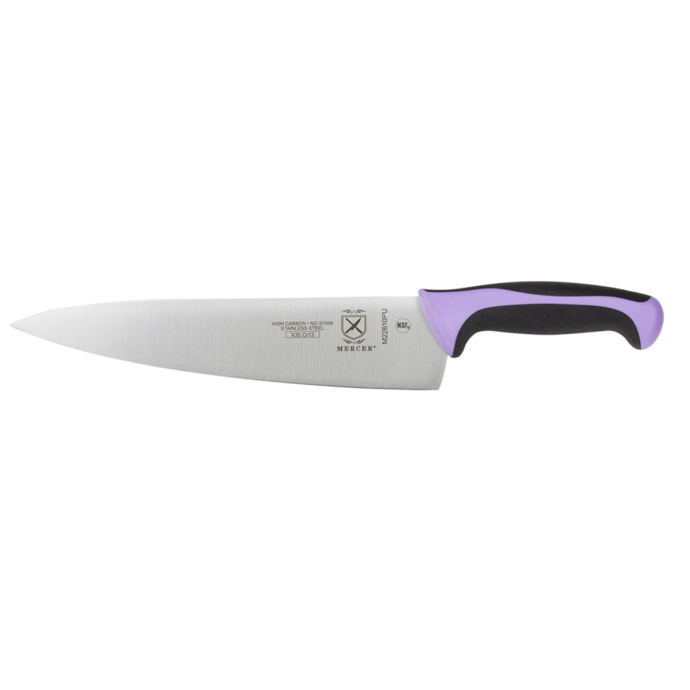 Mercer Culinary M22610PU 10" Chef's Knife w/ Purple Santoprene®/Polypropylene Handle, High Carbon Japanese Steel