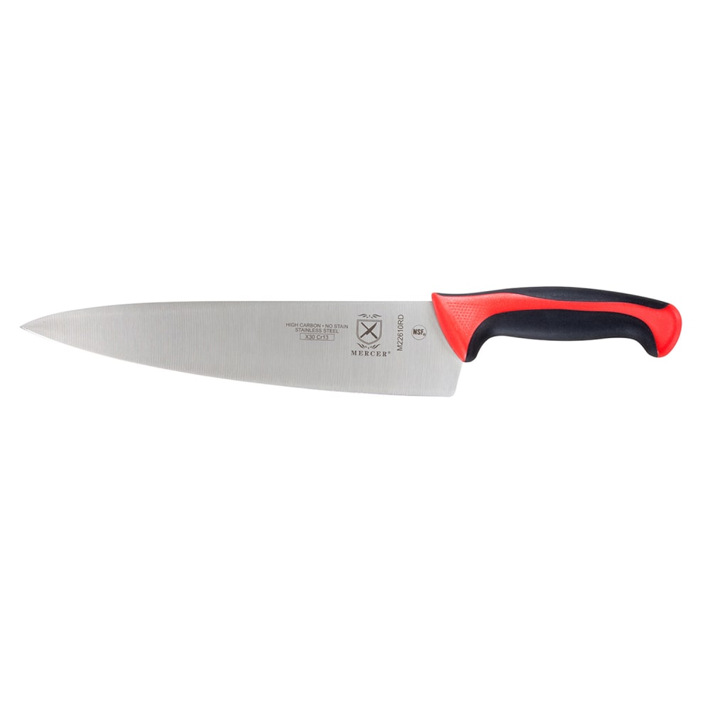 Mercer Culinary M22610RD 10" Chef's Knife w/ Red Santoprene®/Polypropylene Handle, High Carbon Japanese Steel