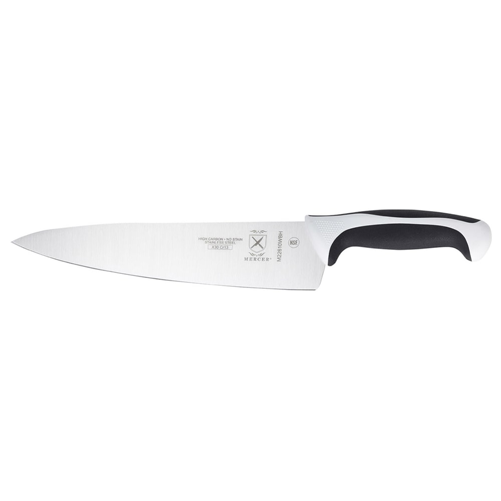 Mercer Culinary M22610WBH 10" Chef's Knife w/ White Santoprene®/Polypropylene Handle, High Carbon Japanese Steel
