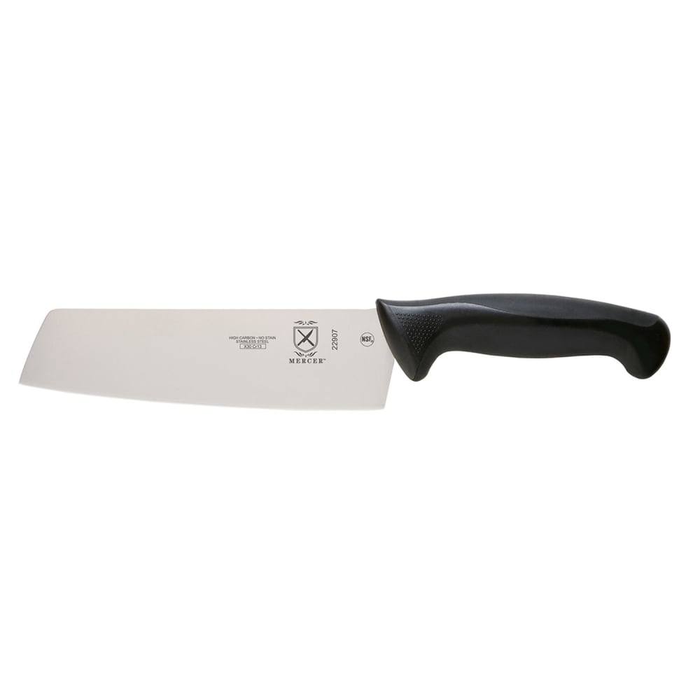 Mercer Culinary M22907 7" Nakiri Vegetable Knife w/ Black Santoprene®/Polypropylene Handle, High Carbon Japanese Steel