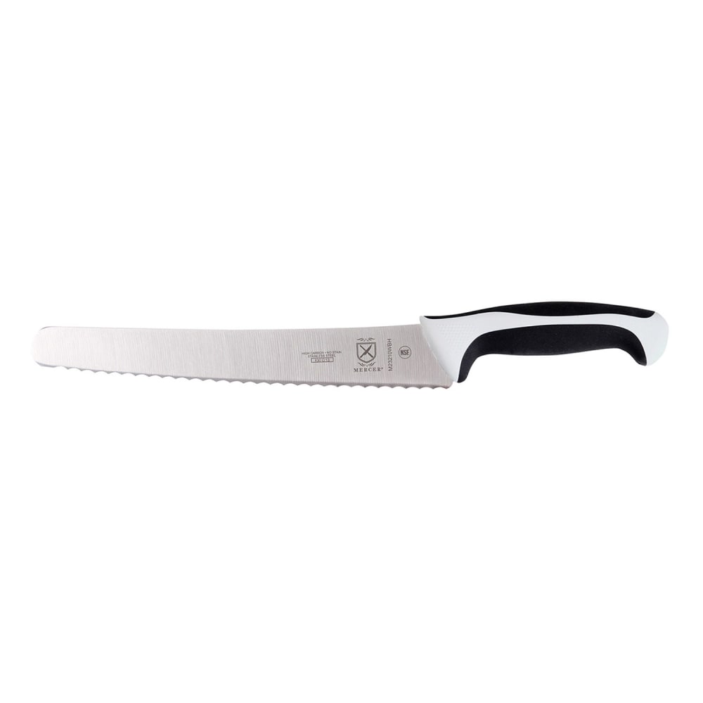 Mercer Culinary M23210WBH 10" Bread Knife w/ White Santoprene®/Polypropylene Handle, High Carbon Japanese Steel