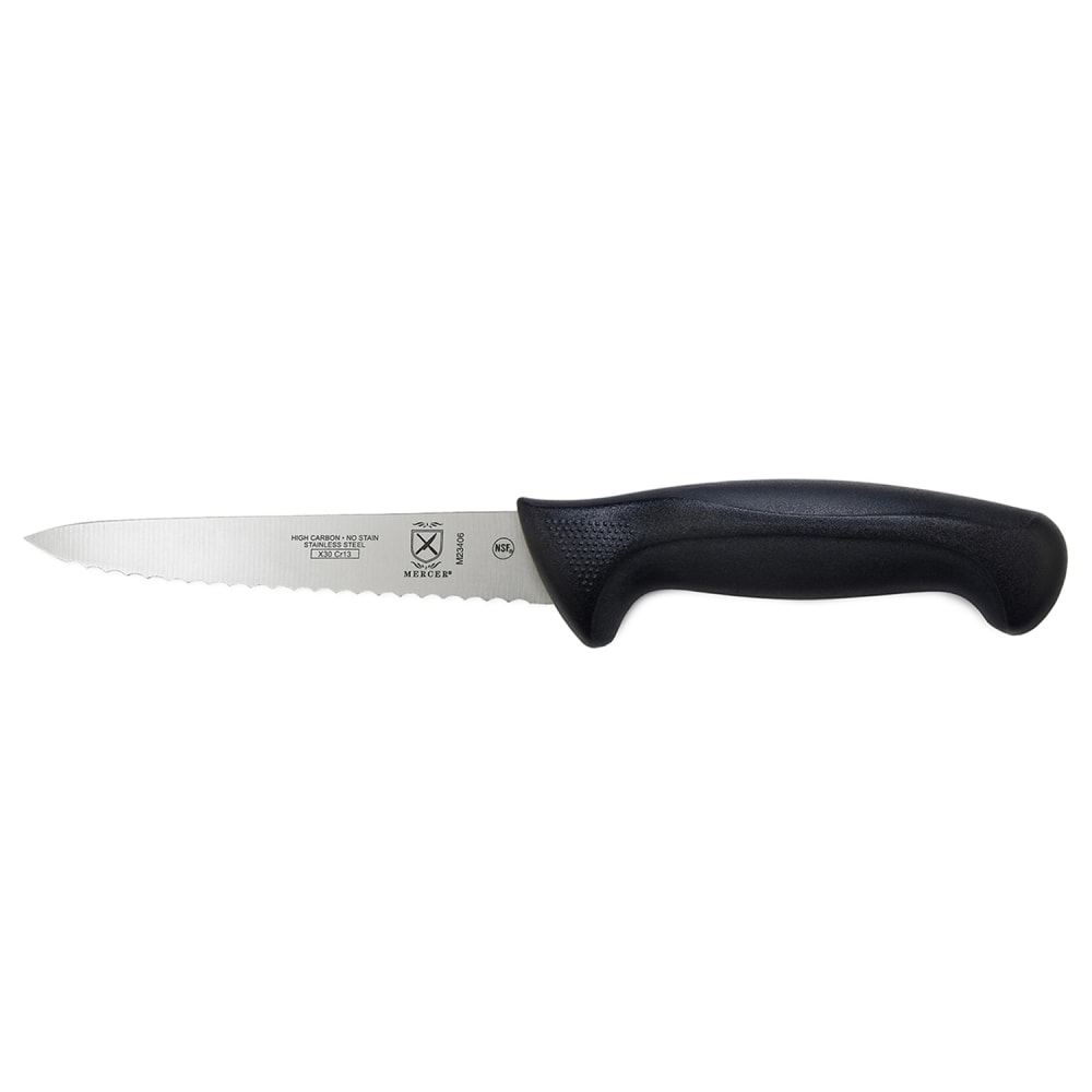 Mercer Culinary M23408 8" Utility Knife w/ Black Santoprene®/Polypropylene Handle, High Carbon Japanese Steel