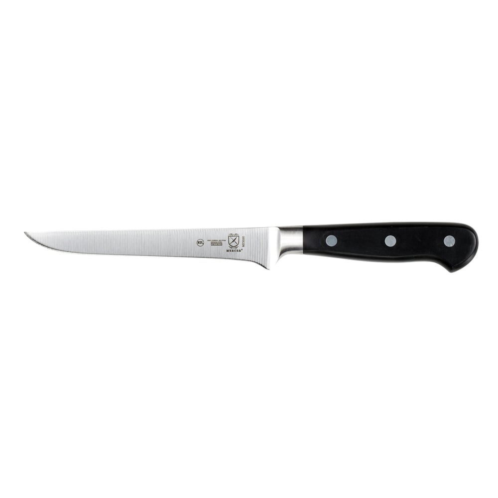 Mercer Culinary M23550 6" Stiff Boning Knife - Black Ergonomic Delrin® Handle, High-Carbon German Steel
