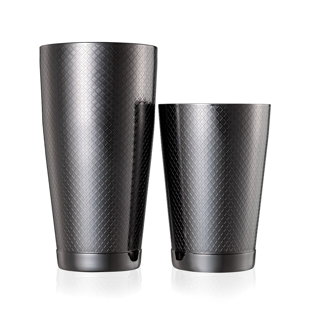 Barfly 28 oz & 18 oz Diamond Lattice Stainless Bar Cocktail Shaker Set, Black (M37200BK)