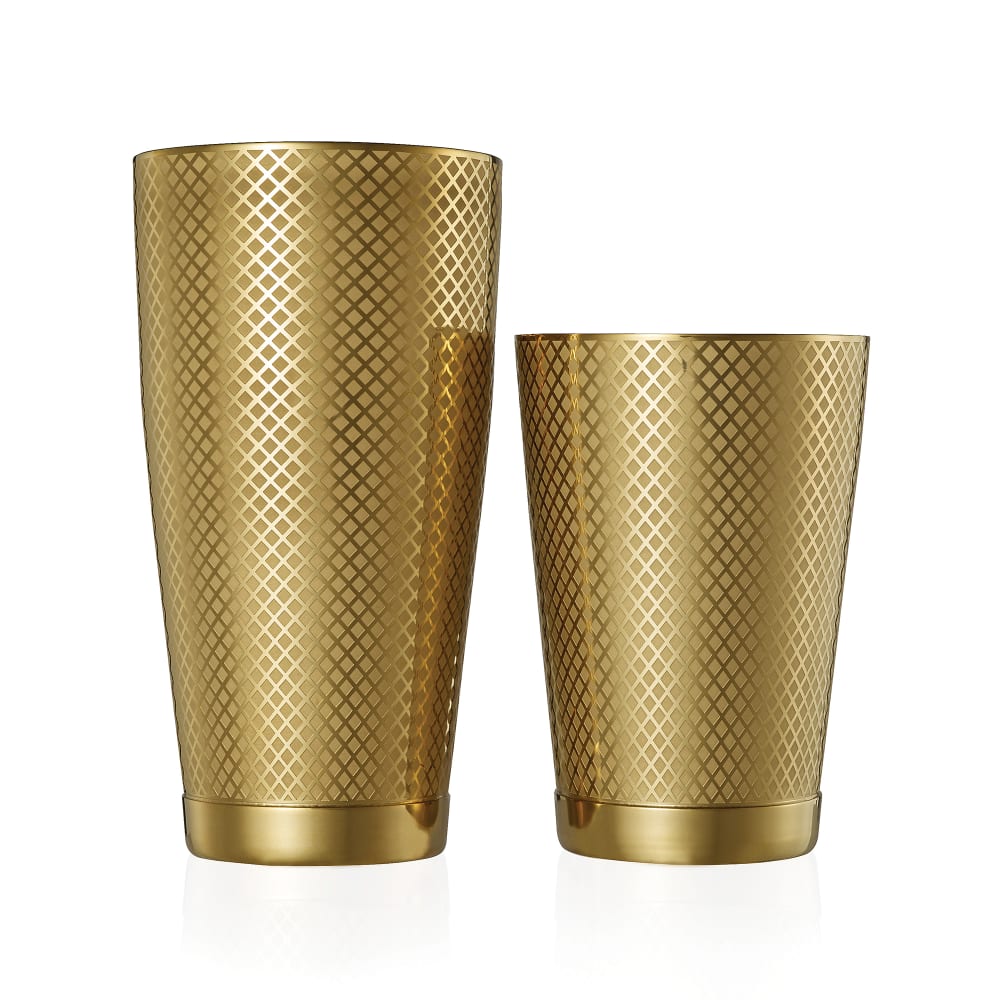Barfly 28 oz & 18 oz Diamond Lattice Stainless Bar Cocktail Shaker Set, Gold (M37200GD)