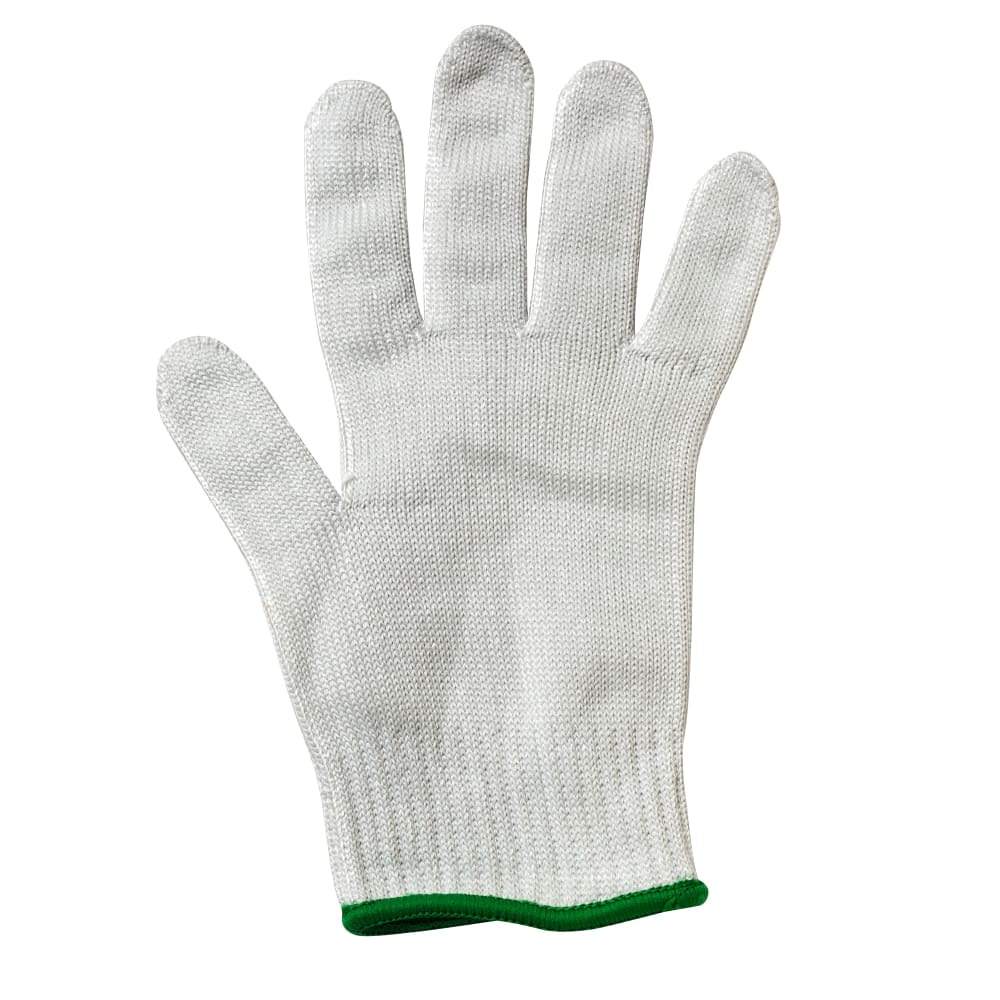 Mercer Culinary M33413M Medium Cut Resistant Glove - Stainless Steel Reinforced, White w/ Green Cuff