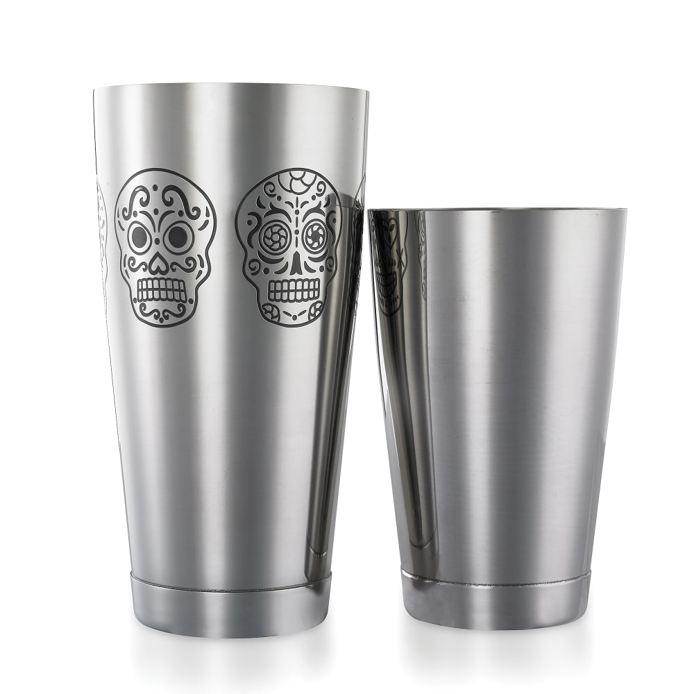 Barfly 2-Piece Cocktail Shaker Set w/ Etched Skulls, Mirror Finish (M37009SKU)