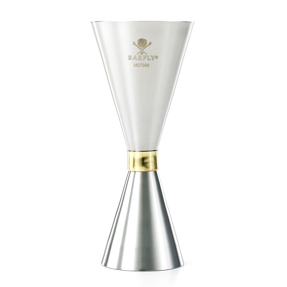 Barfly Slim Style Jigger - 1 oz & 2 oz, Stainless w/ Gold Band (M37096)