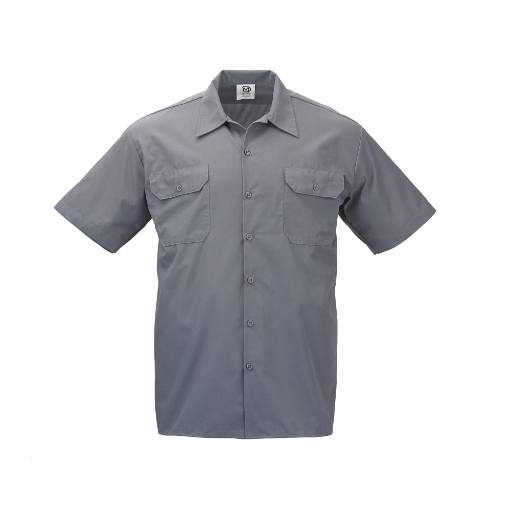 Mercer Culinary M60250GY2X Metro Edge® Brewer Work Shirt w/ Short Sleeves - Poly/Cotton, Gray, 2X