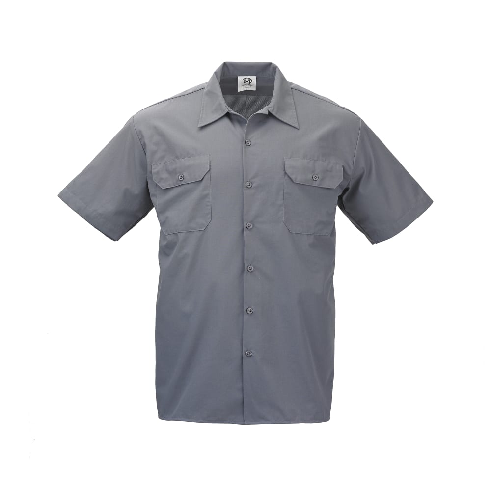 Mercer Culinary M60250GY3X Metro Edge® Brewer Work Shirt w/ Short Sleeves - Poly/Cotton, Gray, 3X