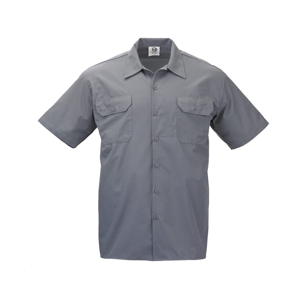 Mercer Culinary M60250GY4X Metro Edge® Brewer Work Shirt w/ Short Sleeves - Poly/Cotton, Gray, 4X