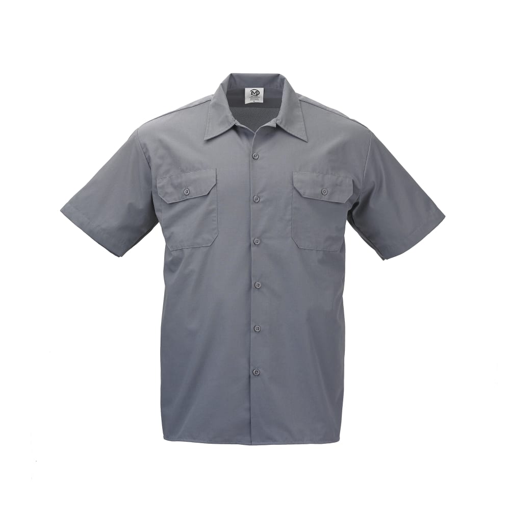 Mercer Culinary M60250GY5X Metro Edge® Brewer Work Shirt w/ Short Sleeves - Poly/Cotton, Gray, 5X