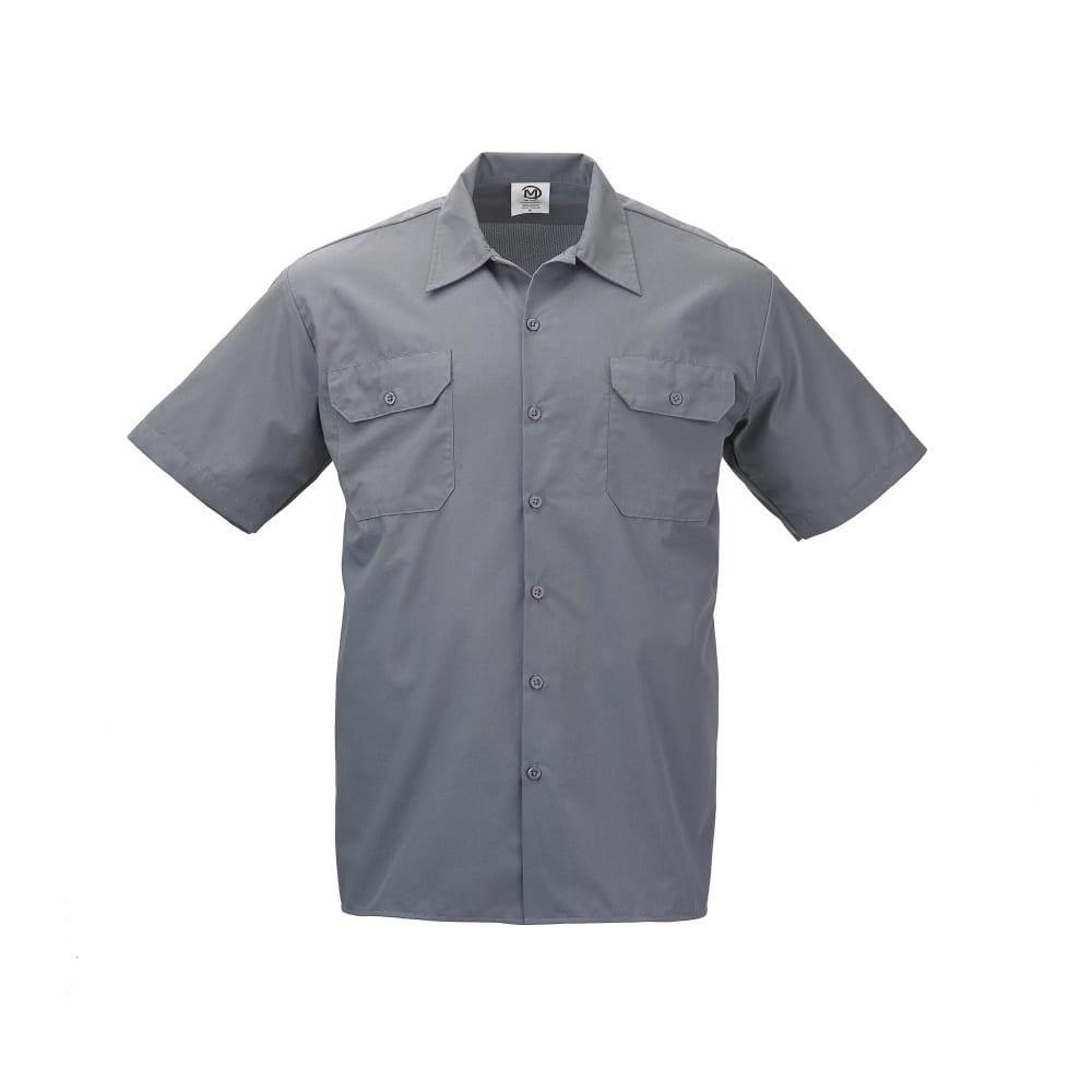 Mercer Culinary M60250GYL Metro Edge® Brewer Work Shirt w/ Short Sleeves - Poly/Cotton, Gray, Large