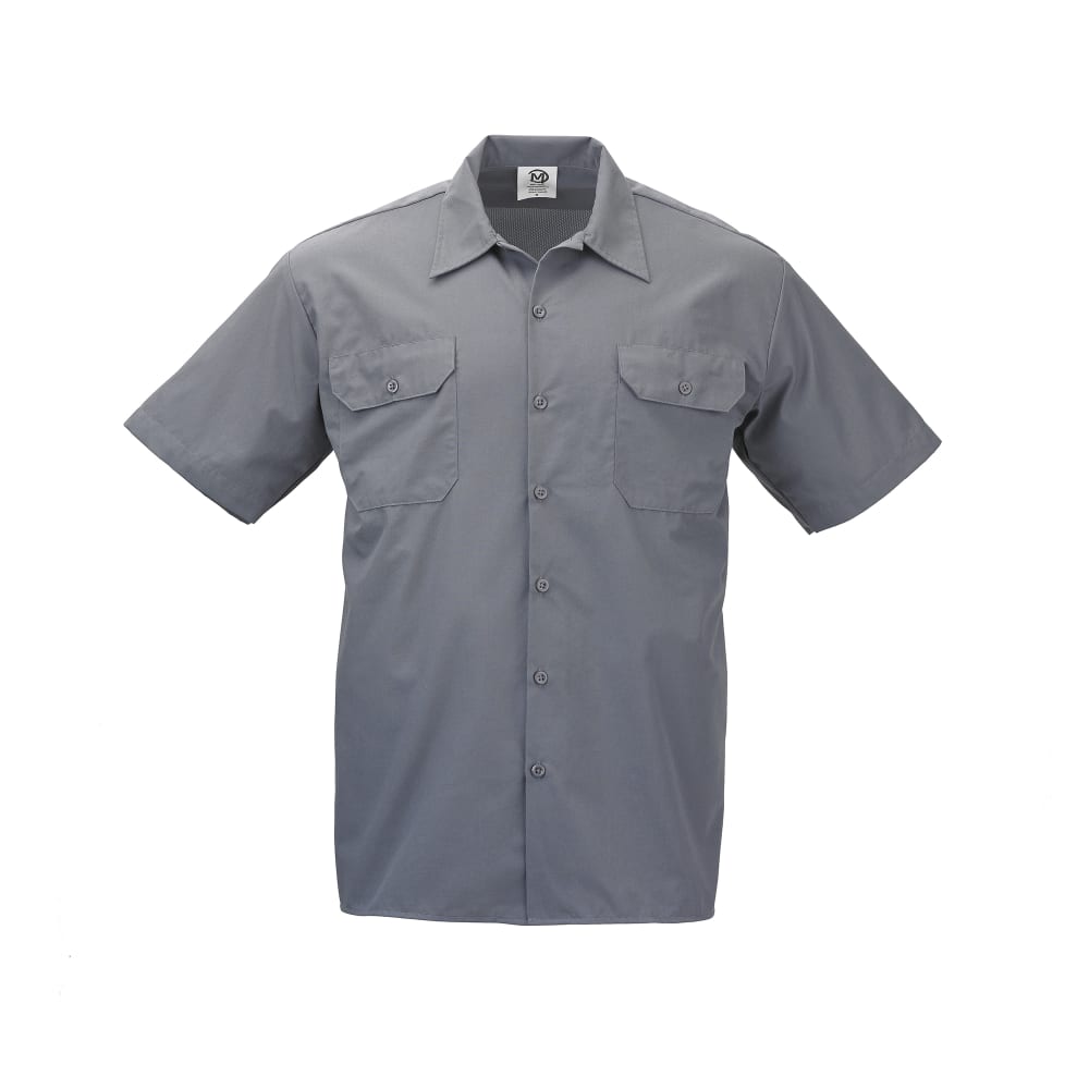 Mercer Culinary M60250GYS Metro Edge® Brewer Work Shirt w/ Short Sleeves - Poly/Cotton, Gray, Small