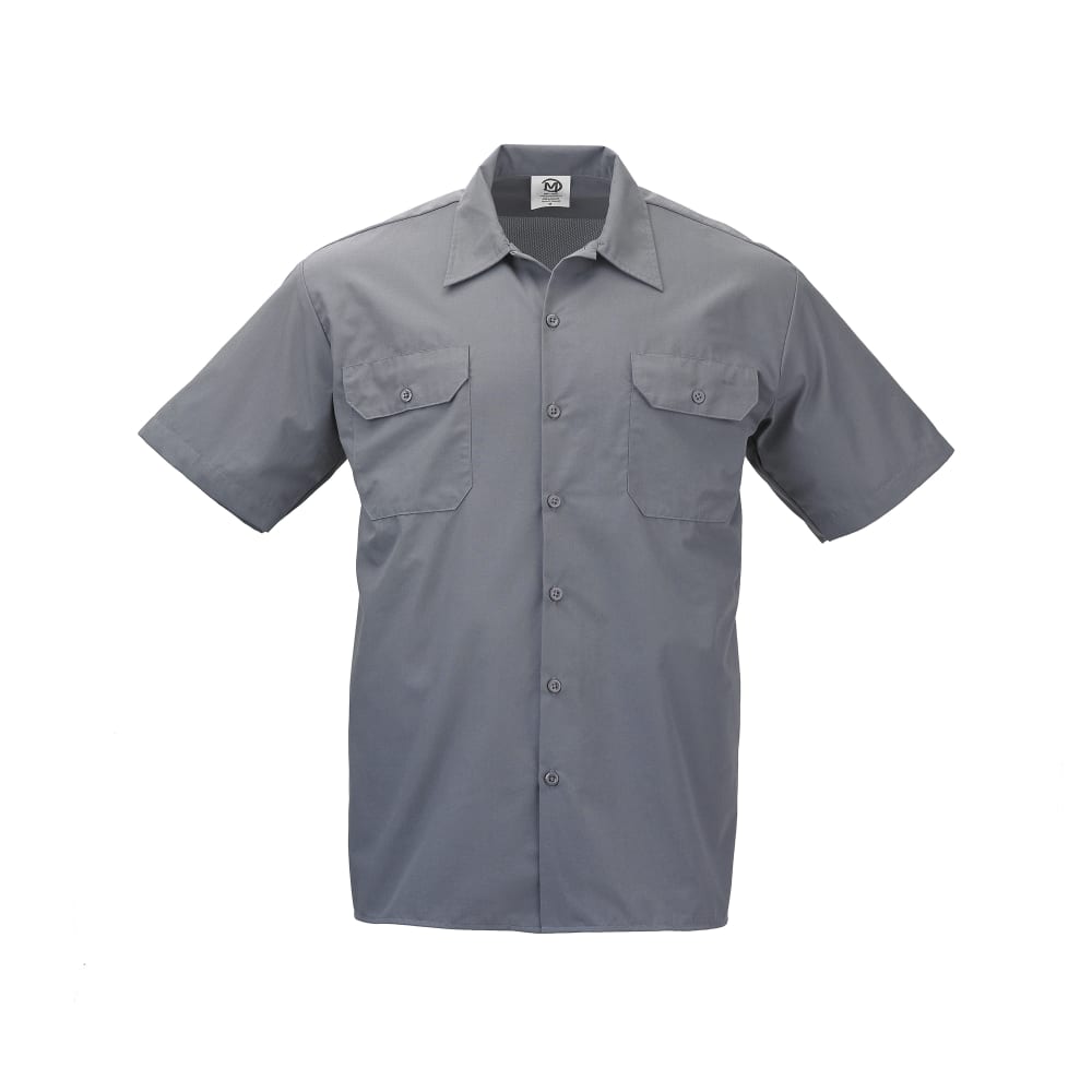 Mercer Culinary M60250GYXS Metro Edge® Brewer Work Shirt w/ Short Sleeves - Poly/Cotton, Gray, X-Small