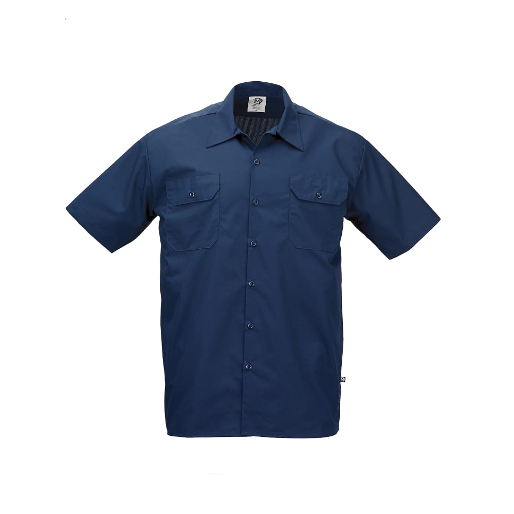 Mercer Culinary M60250NB4X Metro Edge® Brewer Work Shirt w/ Short Sleeves - Poly/Cotton, Navy Blue, 4X