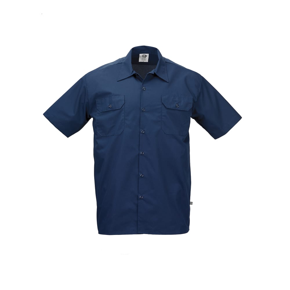 Mercer Culinary M60250NBXS Metro Edge® Brewer Work Shirt w/ Short Sleeves - Poly/Cotton, Navy Blue, X-Small