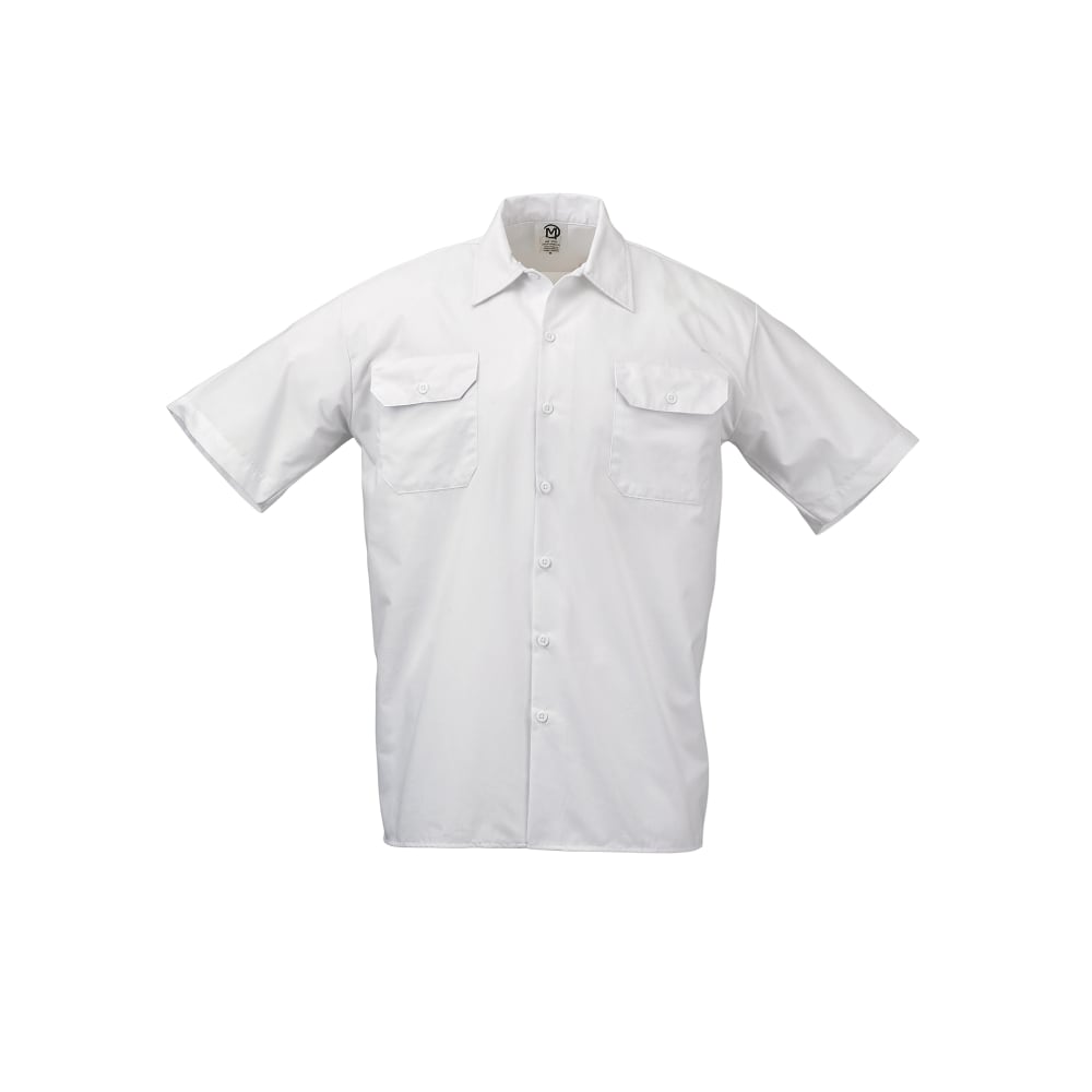 Mercer Culinary M60250WHM Metro Edge® Brewer Work Shirt w/ Short Sleeves - Poly/Cotton, White, Medium
