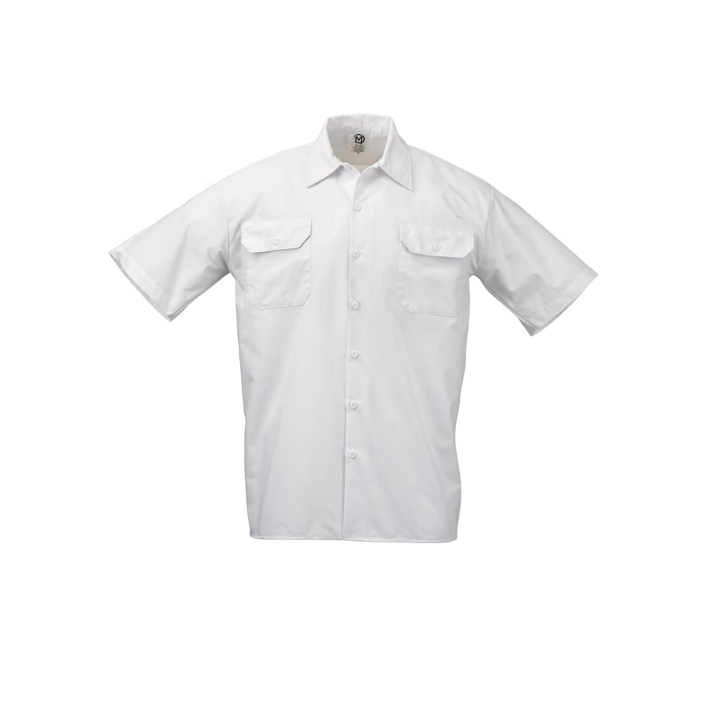 Mercer Culinary M60250WHS Metro Edge® Brewer Work Shirt w/ Short Sleeves - Poly/Cotton, White, Small
