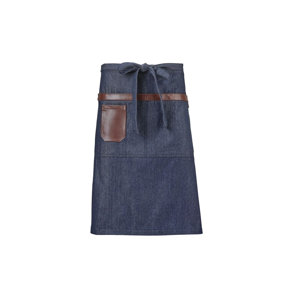 Mercer Culinary M63204DEN 3 Pocket Bistro Apron - 31" x 26", Cotton, Indigo/Brown
