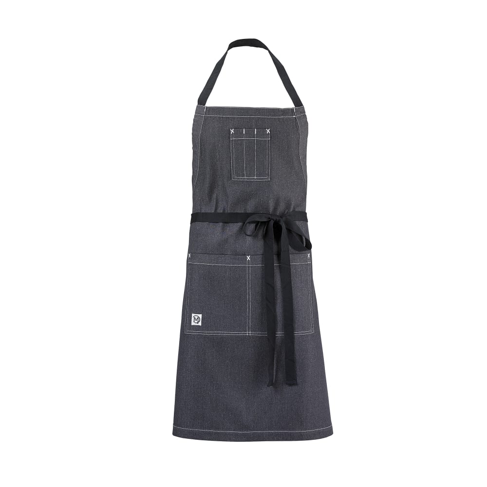 Mercer Culinary M63206DEN Full Length Bib Apron w/ (3) Pockets - 34" x 29 3/4", Cotton, Charcoal Gray
