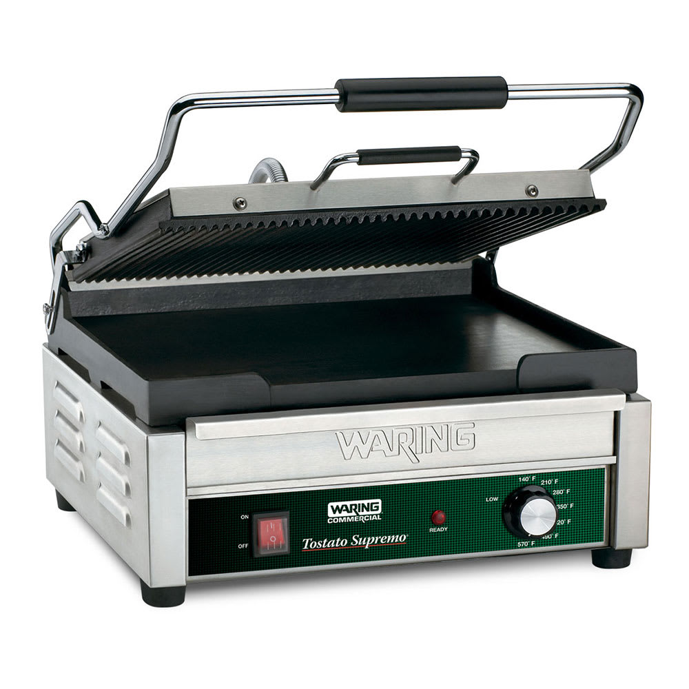 Waring WDG250 Double Commercial Panini Press w/ Cast Iron Grooved & Smooth Plates, 120v