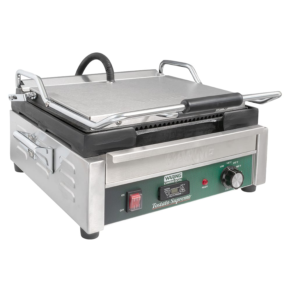 Waring WDG250T Double Commercial Panini Press w/ Cast Iron Grooved & Smooth Plates, 120v