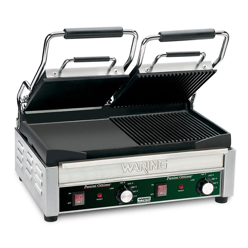 Waring WDG300 Double Commercial Panini Press w/ Cast Iron Grooved & Smooth Plates, 240v/1ph