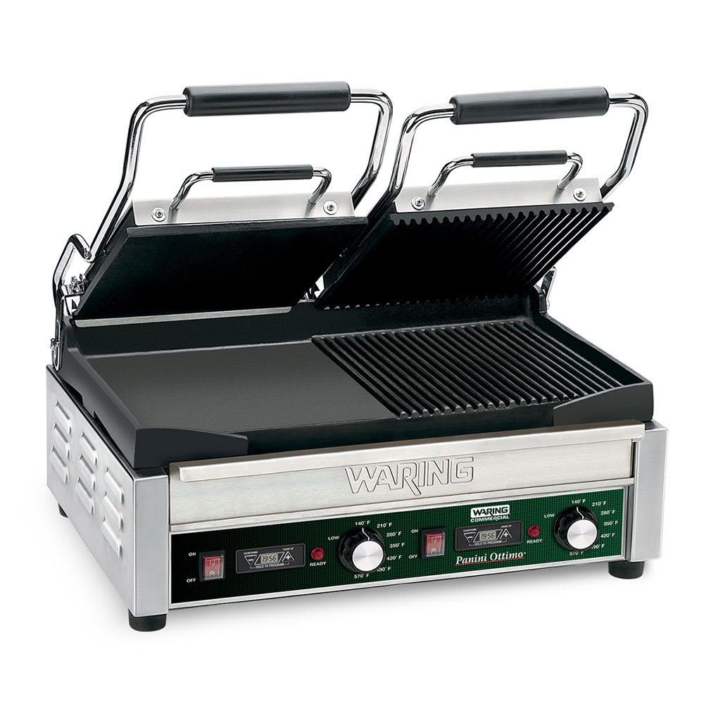 Waring WDG300T Double Commercial Panini Press w/ Cast Iron Grooved & Smooth Plates, 240v/1ph