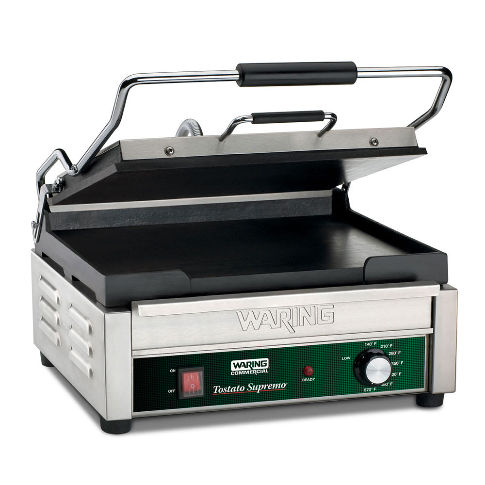 Waring WFG250 Single Commercial Panini Press w/ Cast Iron Smooth Plates, 120v