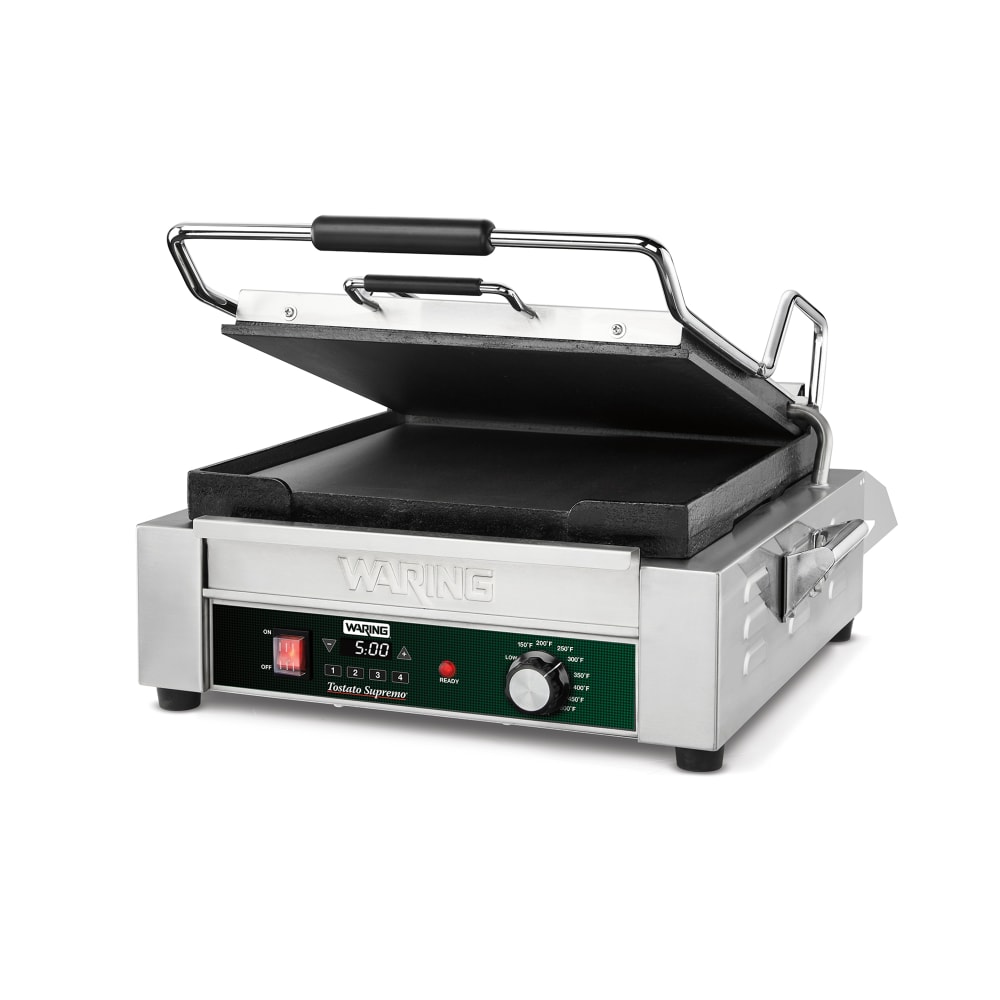 Waring WFG275TX Single Commercial Panini Press w/ Cast Iron Smooth Plates - 120v